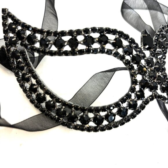 Black Rhinestone Jeweled Metal Harlequin Facemask NWT NOS - Picture 10 of 15